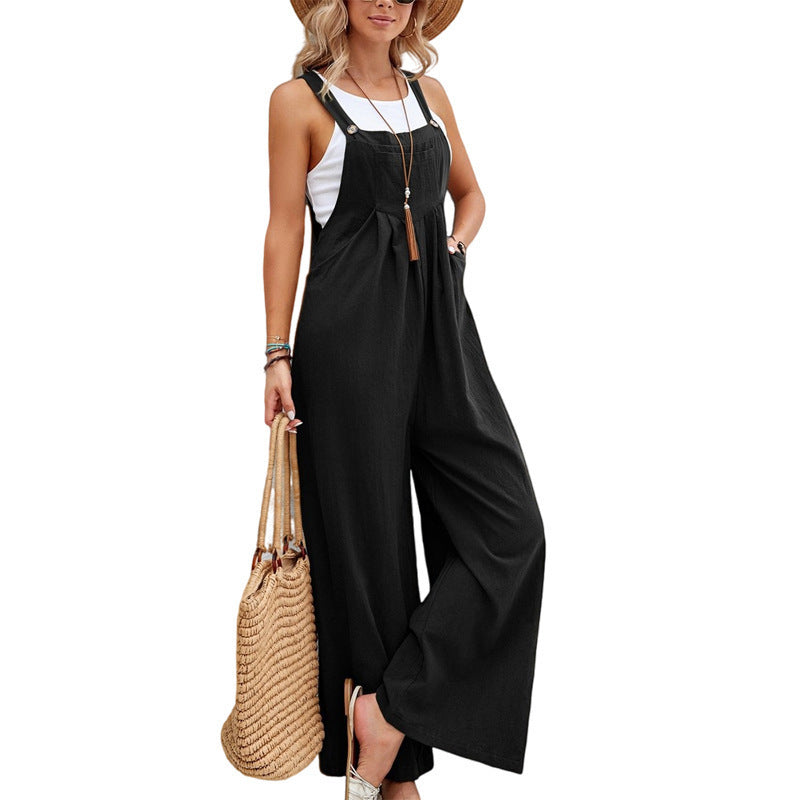 Women's Solid Color Casual Suspender Trousers Women's Jumpsuit/clothing