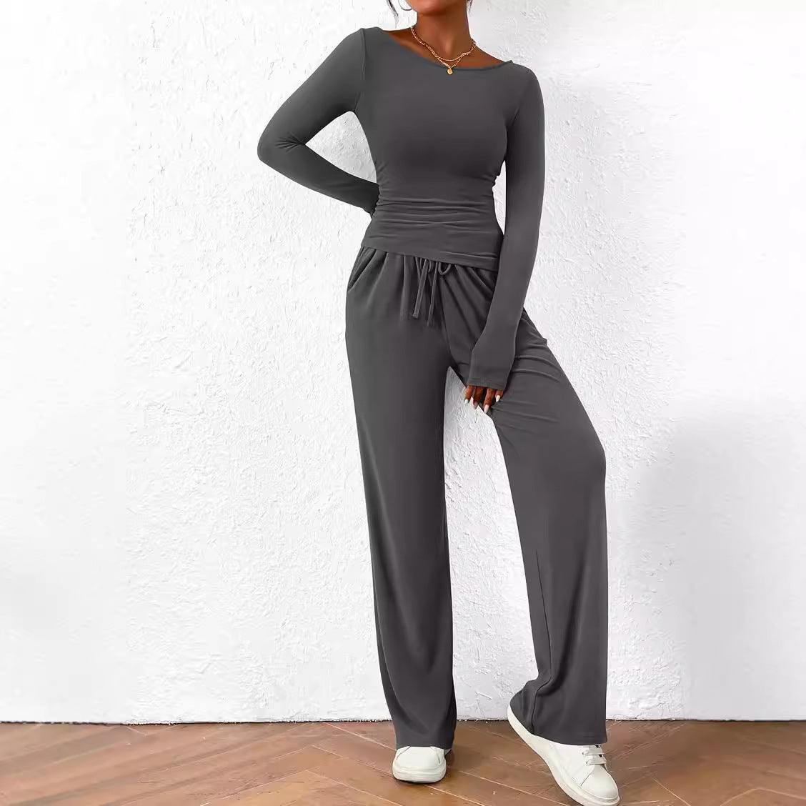 Autumn Asymmetric T-shirt Wide Leg Wear Fashion Casual Suit