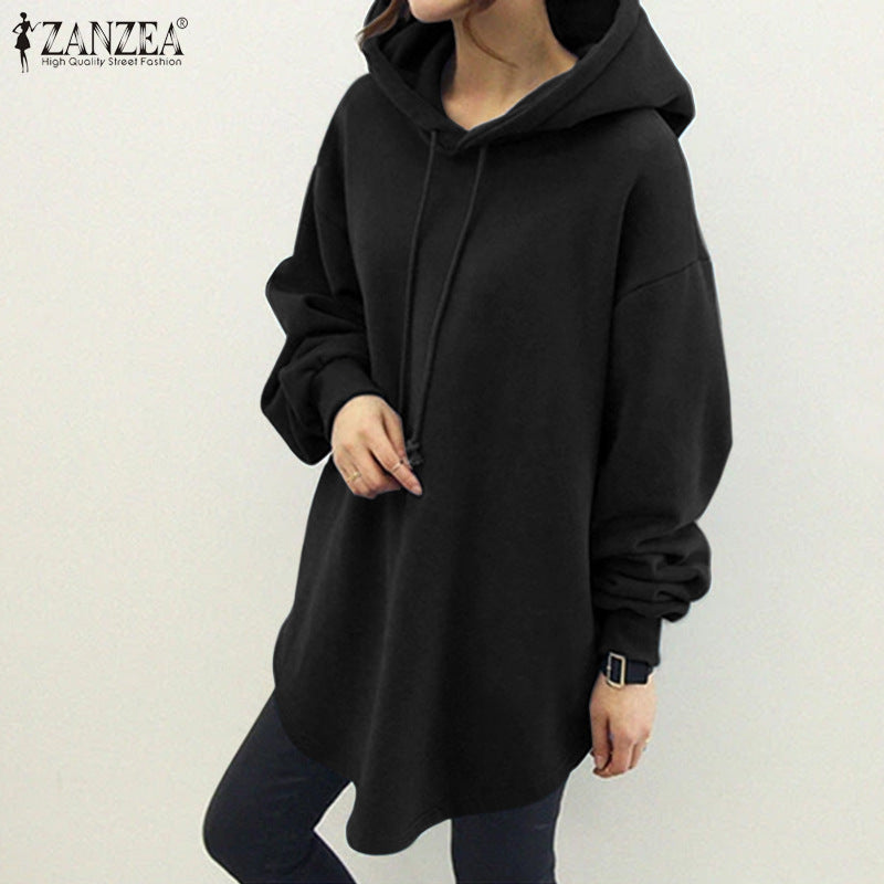 Casual Long Sleeve Pocket Hooded Drawstring Women's Sweater, Sweater