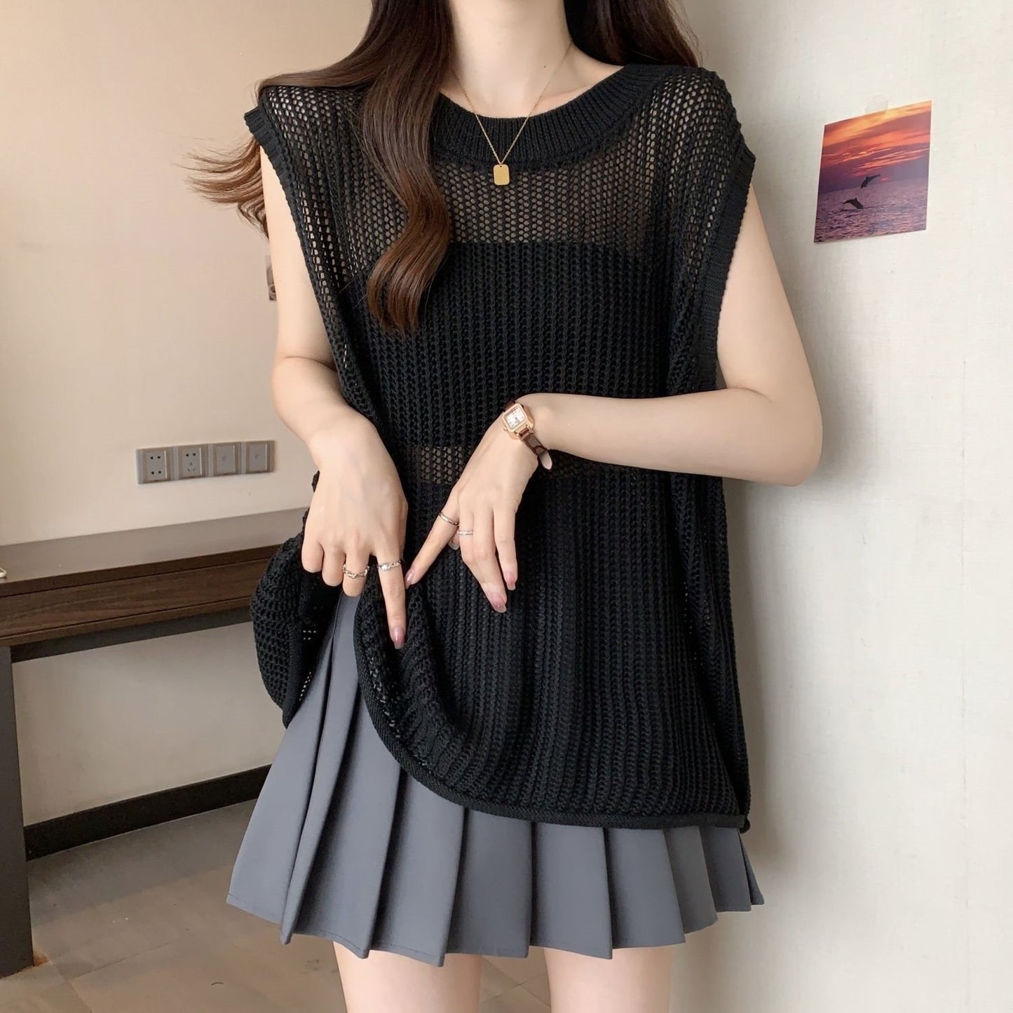 Outer Match Round Neck Sleeveless Waistcoat Sweaters
