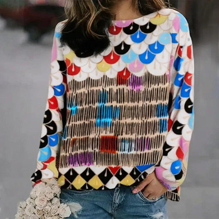 Women's Pattern Pullover Casual Loose Long Sleeve Sweaters