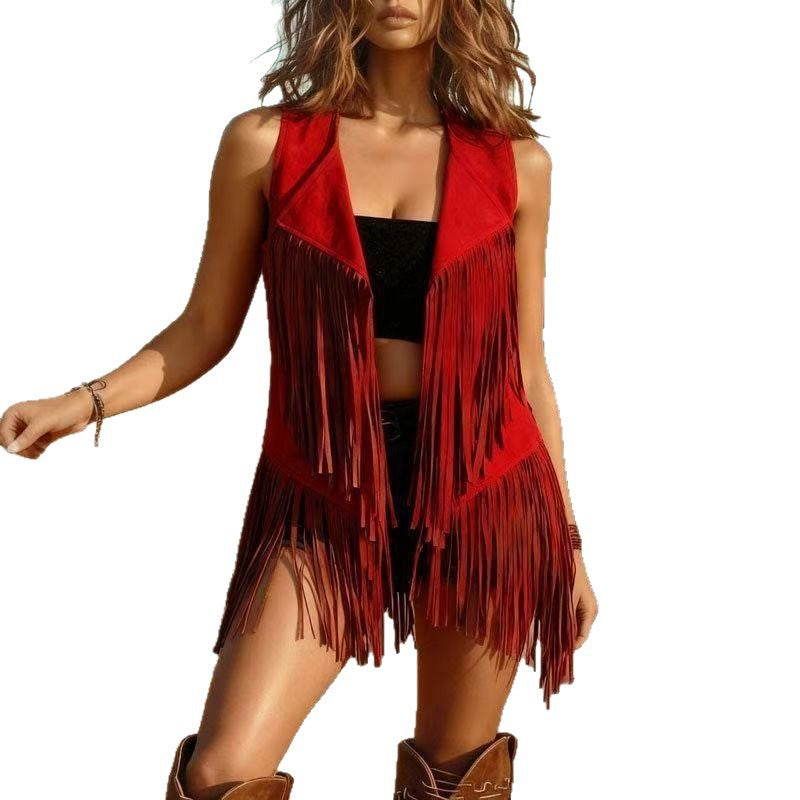 Retro Ethnic Style Sleeveless Thick Tassel Vests
