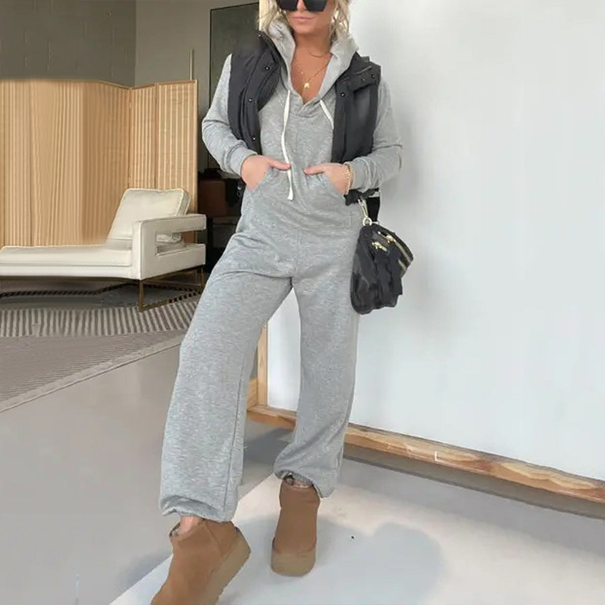 Women's Casual Fashion Solid Color Hoodie Women's Jumpsuit/clothing