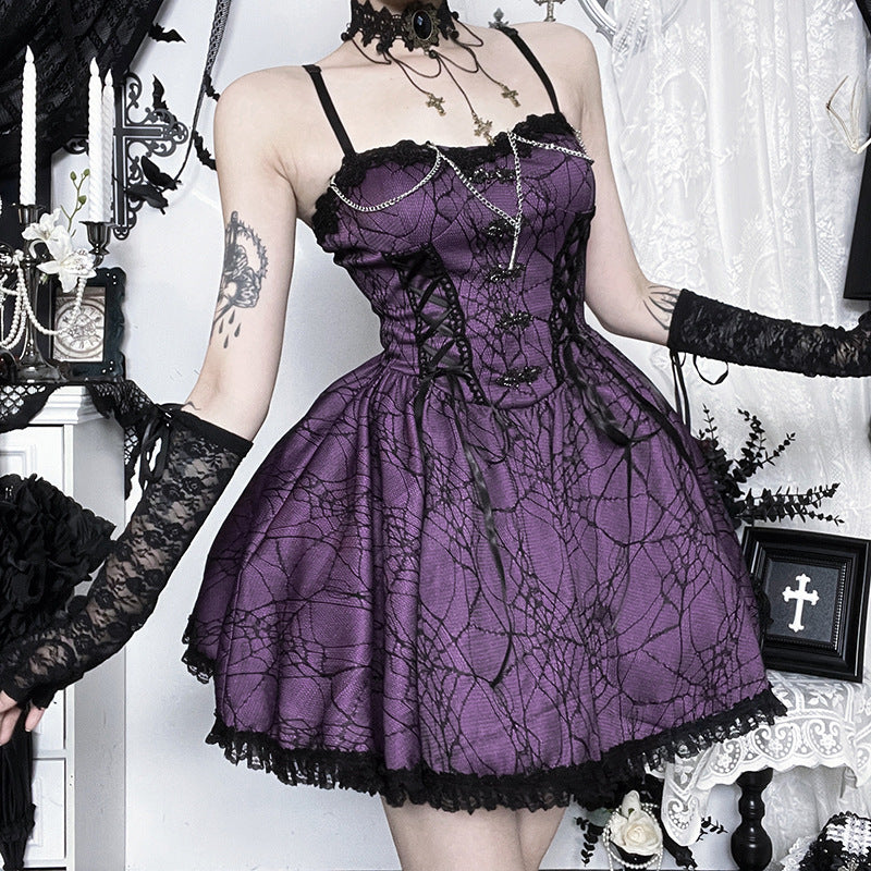 Autumn Lace Sling Dress Asian Culture Skirts