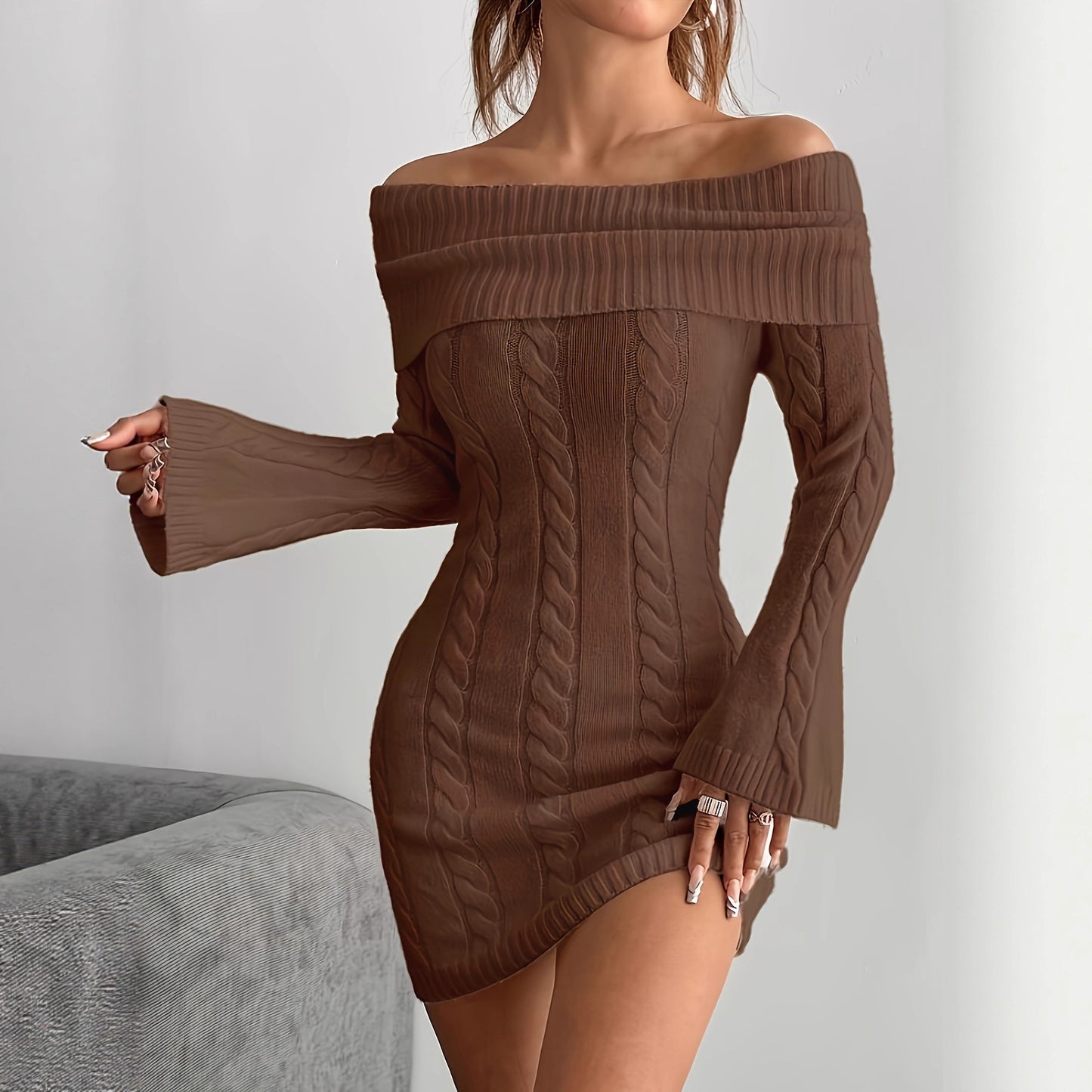 Fashion Casual Knitted Solid Color Dress Dresses