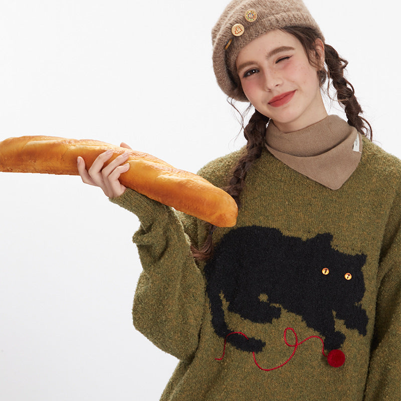 Women's Lazy Leisure Pullover Jacquard Loose-fitting Retro Sweaters