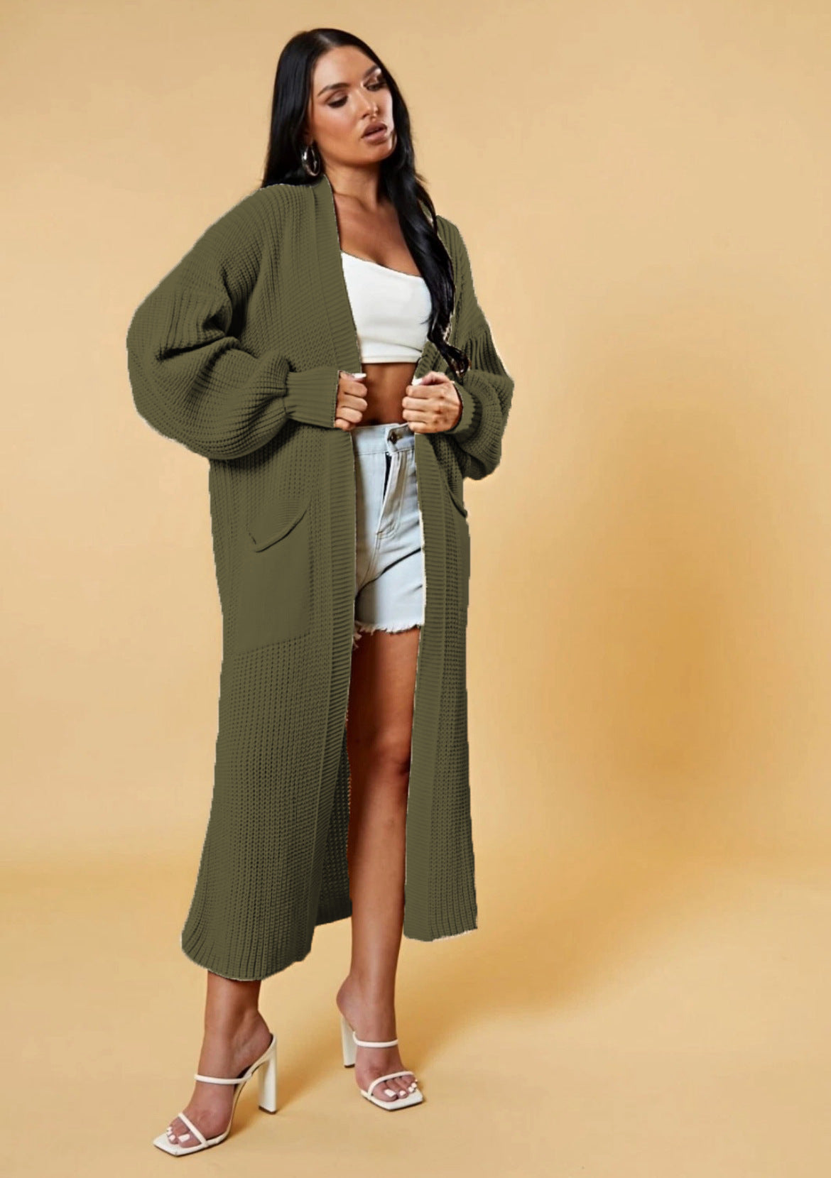 Women's Loose Solid Color Long Pocket Oversized Knitwear