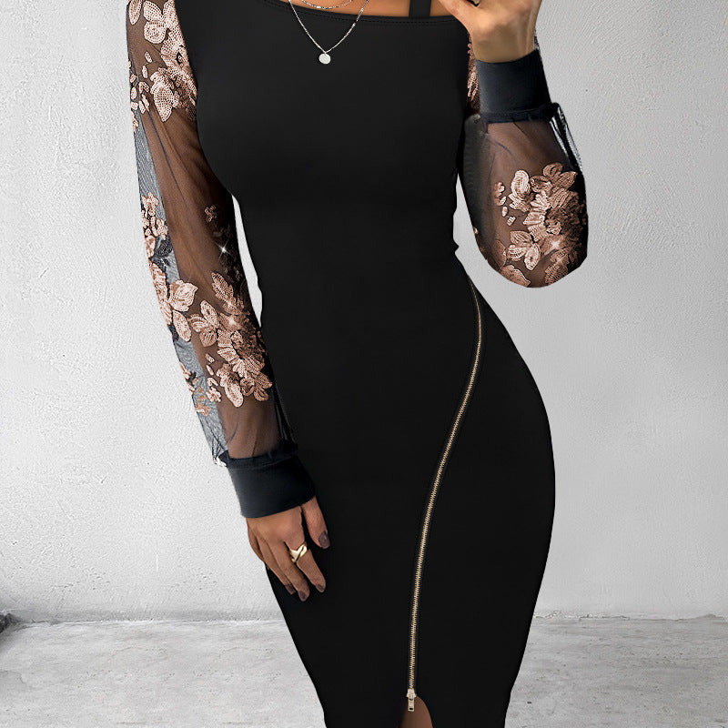 Summer Sequin Stitching Shoulder Long Sleeve Suits