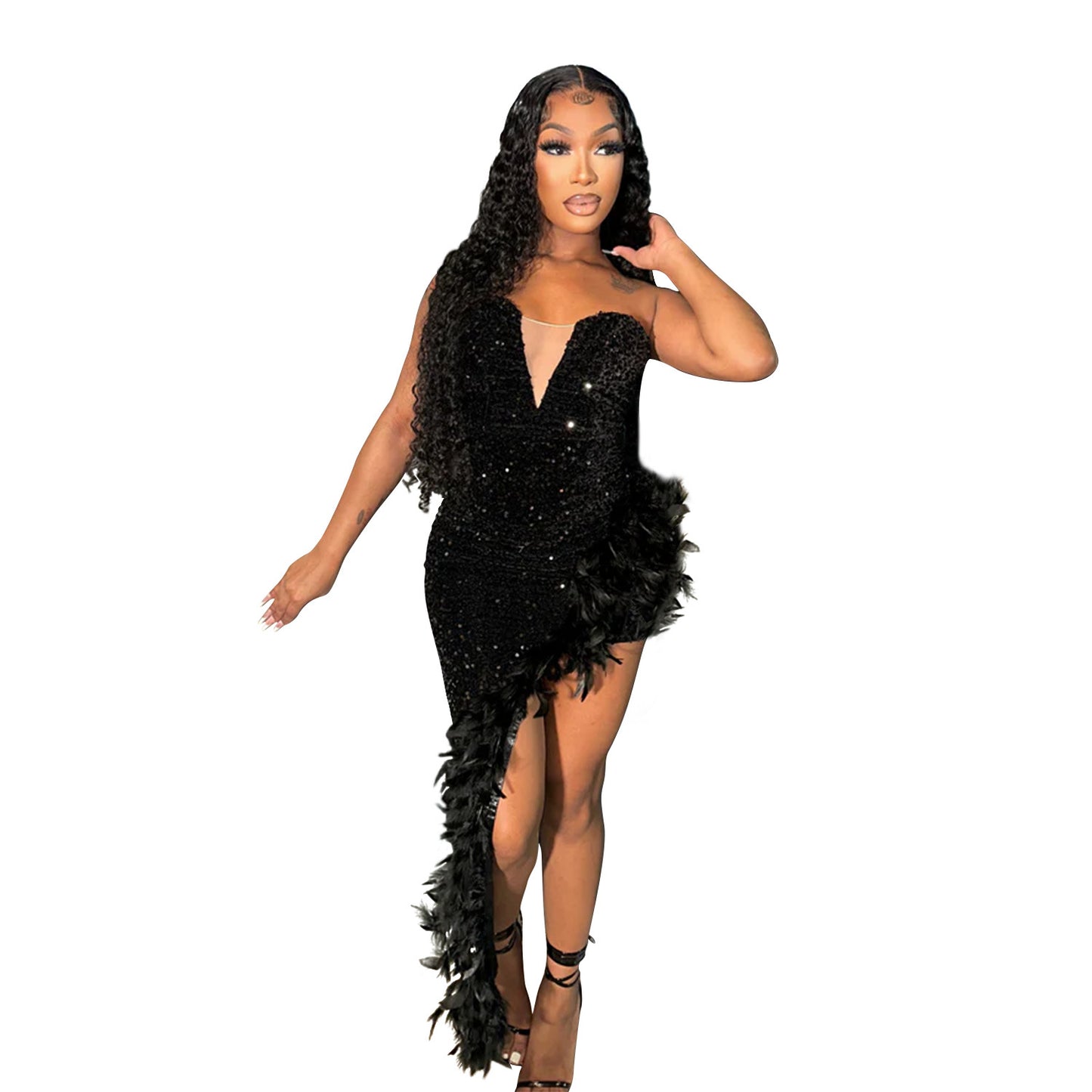 Women's Fashion Wear Pure Color Backless Sequined Dresses