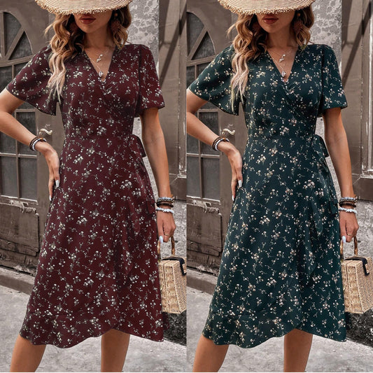 Stylish Cool Graceful Floral Wrap Waist Dress