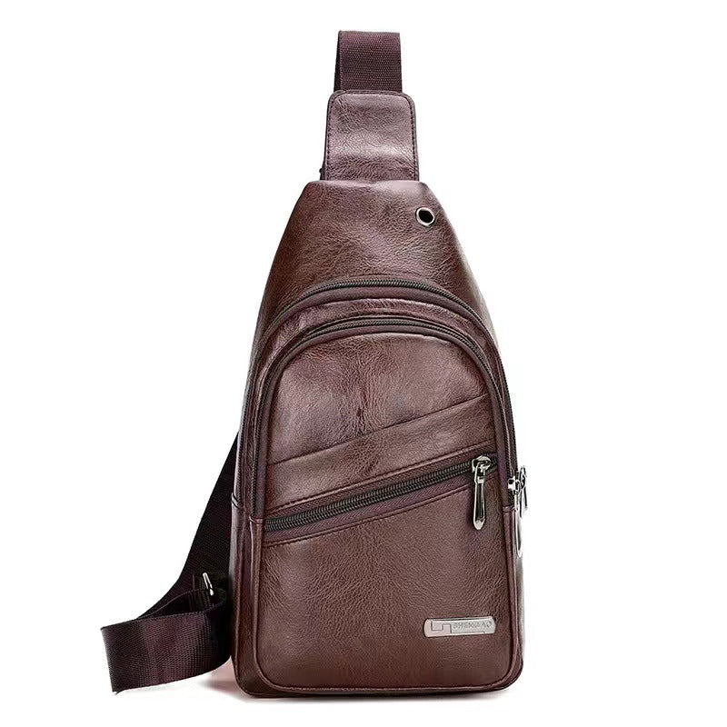 Men's Soft Leather Waterproof Korean Simple Men's Chest Bags