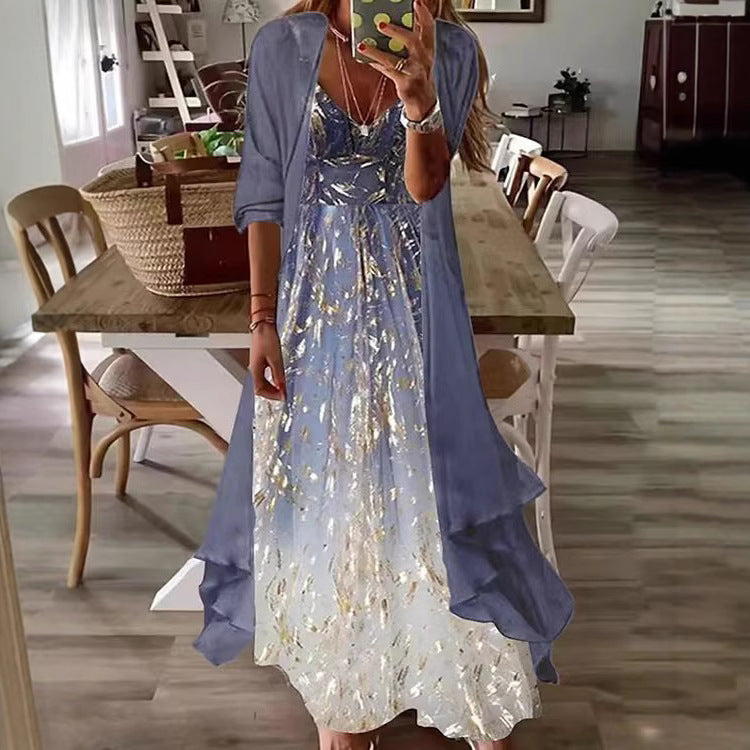 Summer Printed Long Sleeve Loose Two-piece Dress