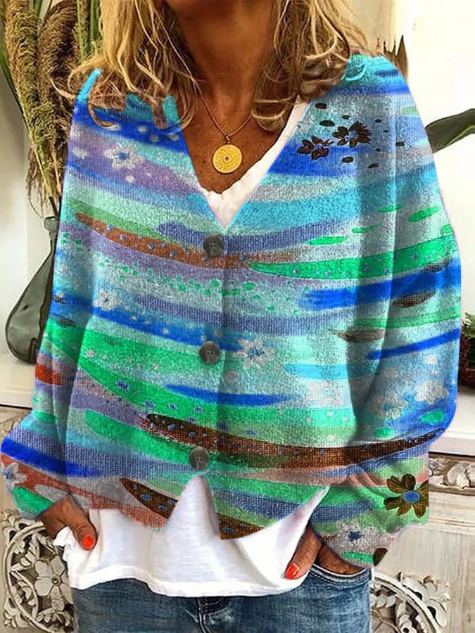 Women's Printed Wear Soft Feel Casual Cloak Sweaters