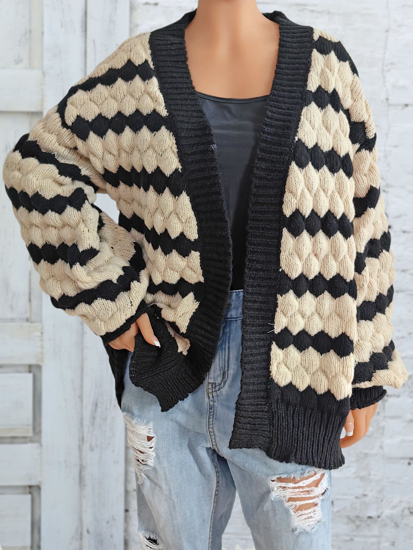 Women's Pineapple Three-dimensional Color Contrast Patchwork Striped Sweaters