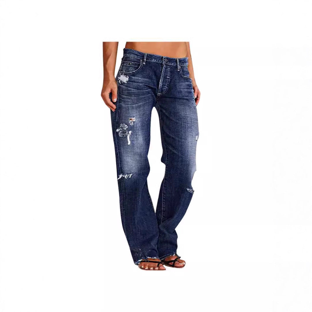 Women's Denim Trousers Trendy Distressed Ripped Leisure Pants