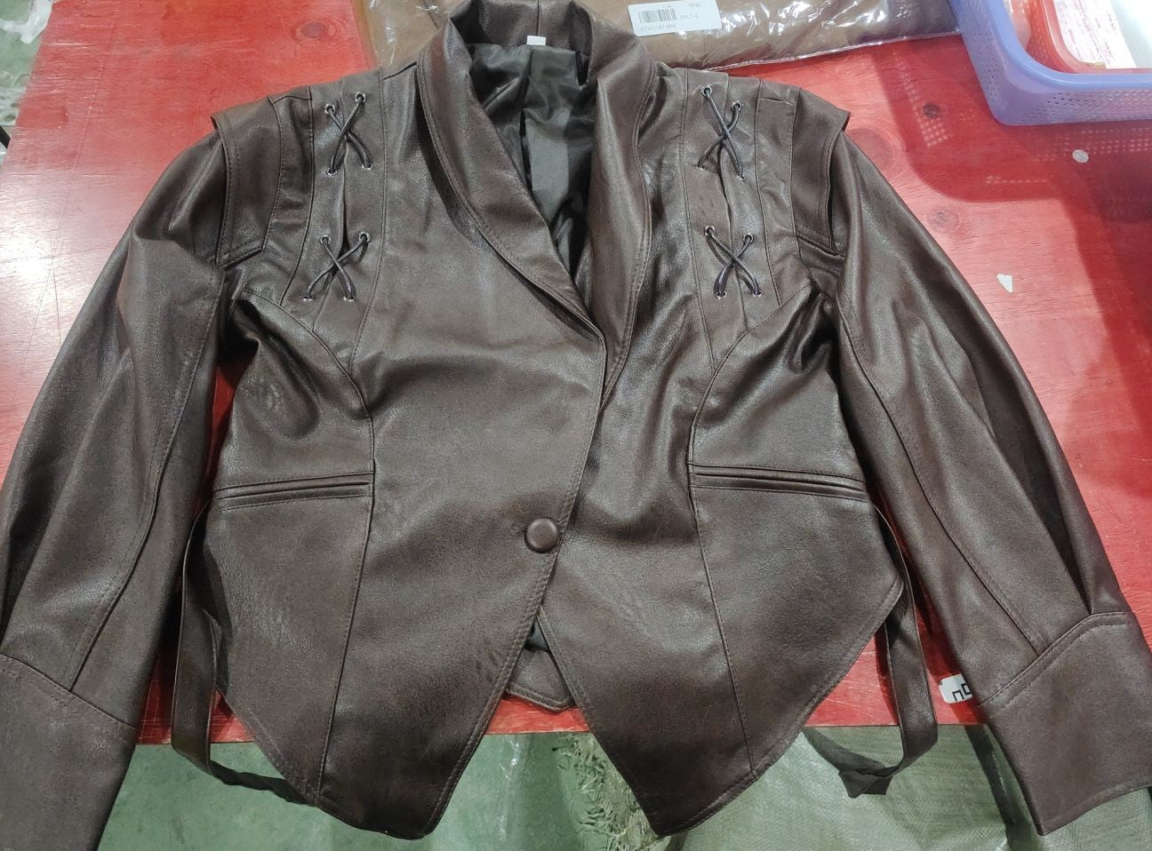 Temperament Lapel Tied Long Sleeve Leather Jackets