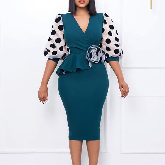 Women's Fashion Polka Dot Mesh Patchwork Dress