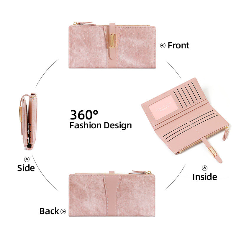 Long Two-fold Zipper Leather Change Design Ladies Wallets