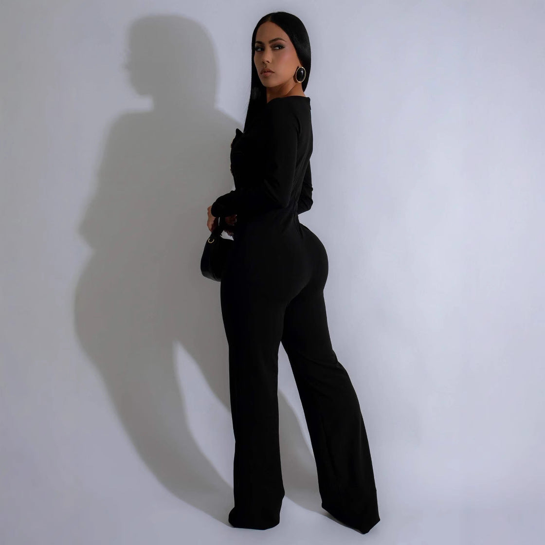 Women's Personalized Line Stitching Large Buttons Long-sleeved Pants