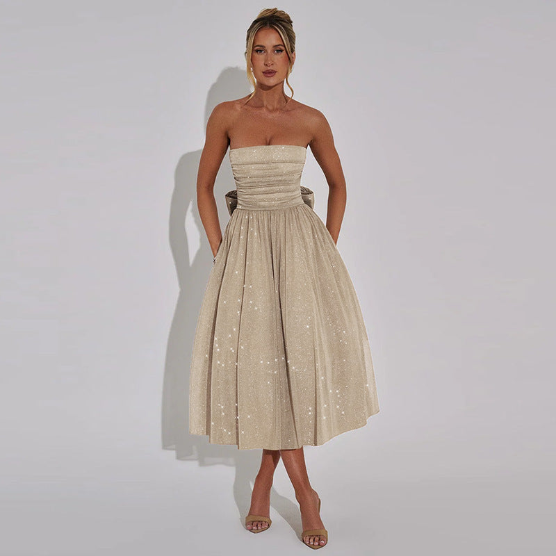 Color Party Cocktail Thin Glittering Mesh Dress
