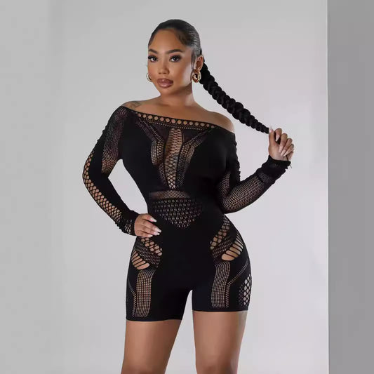 Women's Autumn Solid Color Long Sleeve Hollow Sexy Women's Jumpsuit/clothing