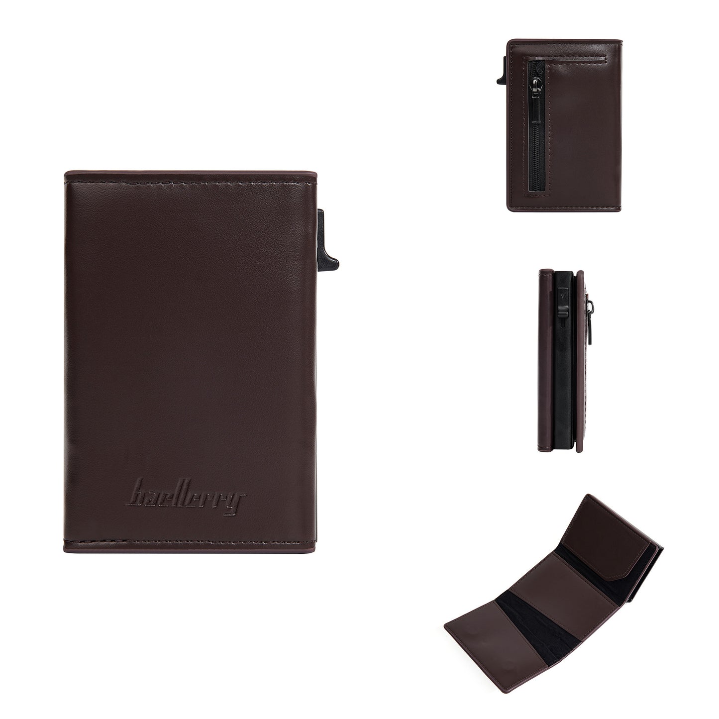 Men's Automatic Pinball Side Push Clamp Zipper Card Holder