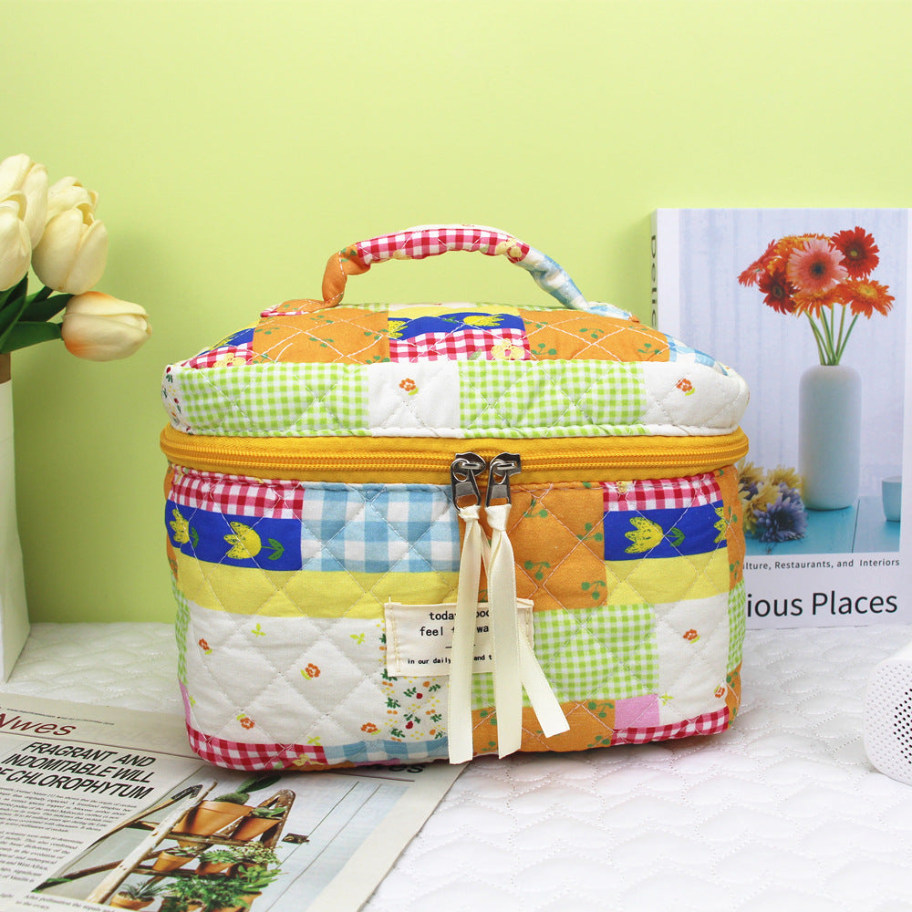Plaid Love Embroidery Cute Large Capacity Portable Storage Cosmetic Bags