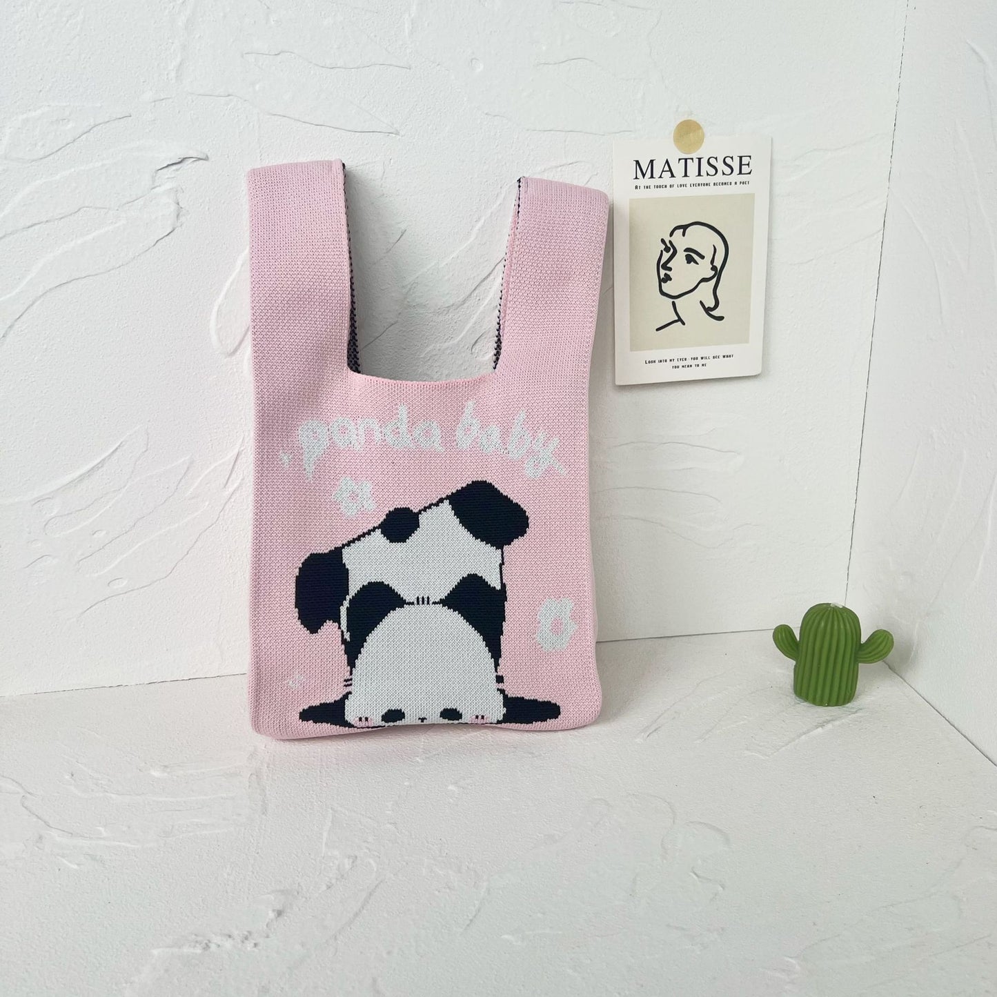 Women's High-grade Panda Knitted Polyester Knit Phone Bags