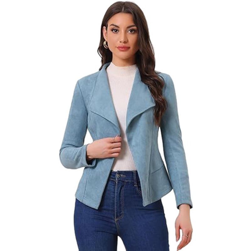 Women's Fashion Casual Suede Comfortable Fabric Lapel Long Tops