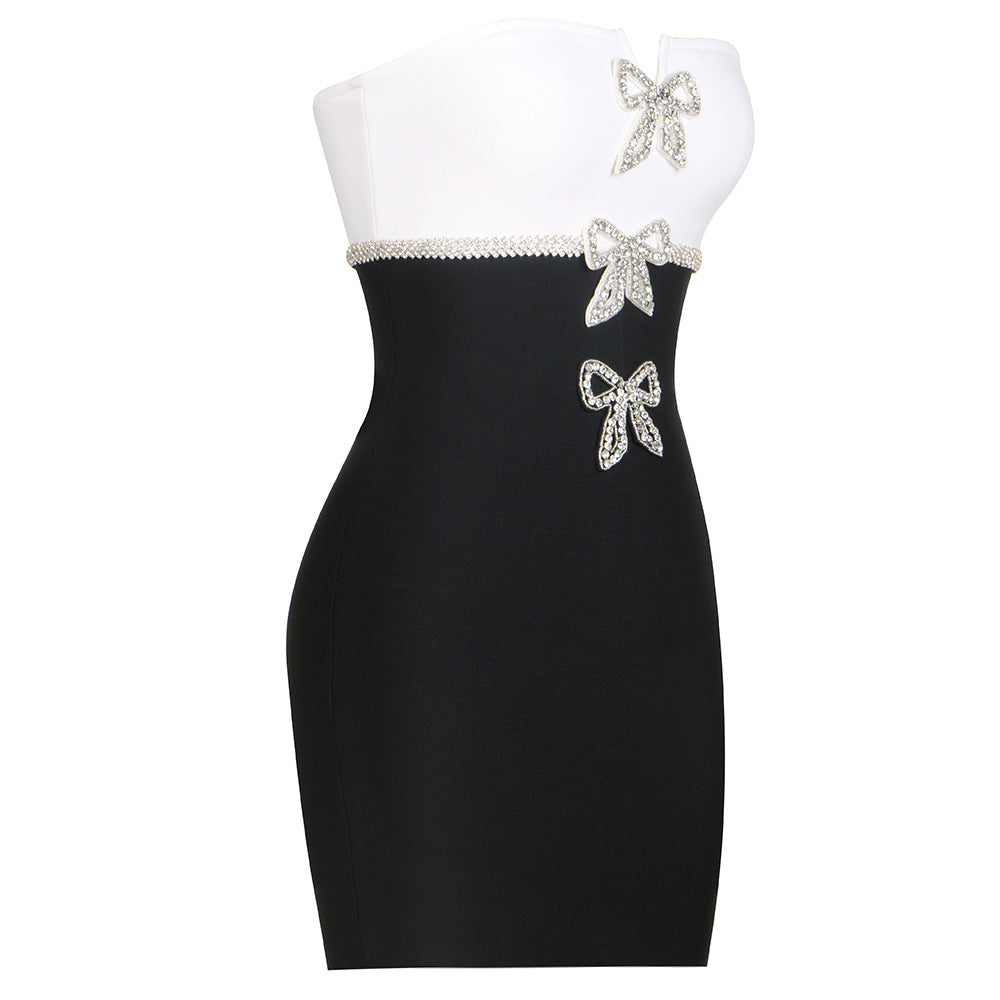 Knitted Black White Patchwork Tube Butterfly Dresses