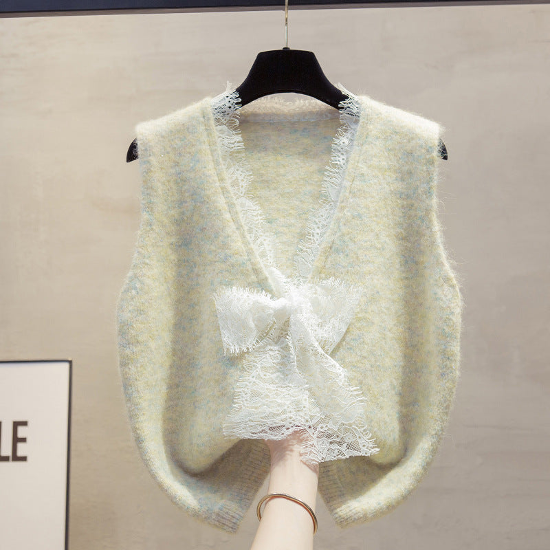 Women's Sequined Lace Knitted Loose Outer Wear Vests