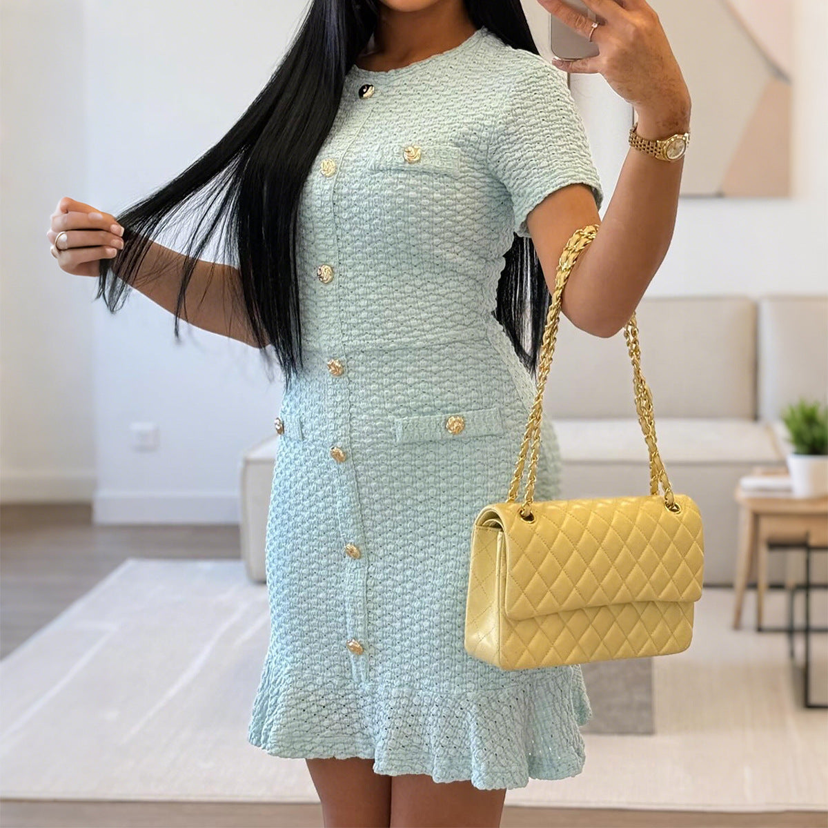 Women's Elegant Button Sleeve Long Dress Dresses