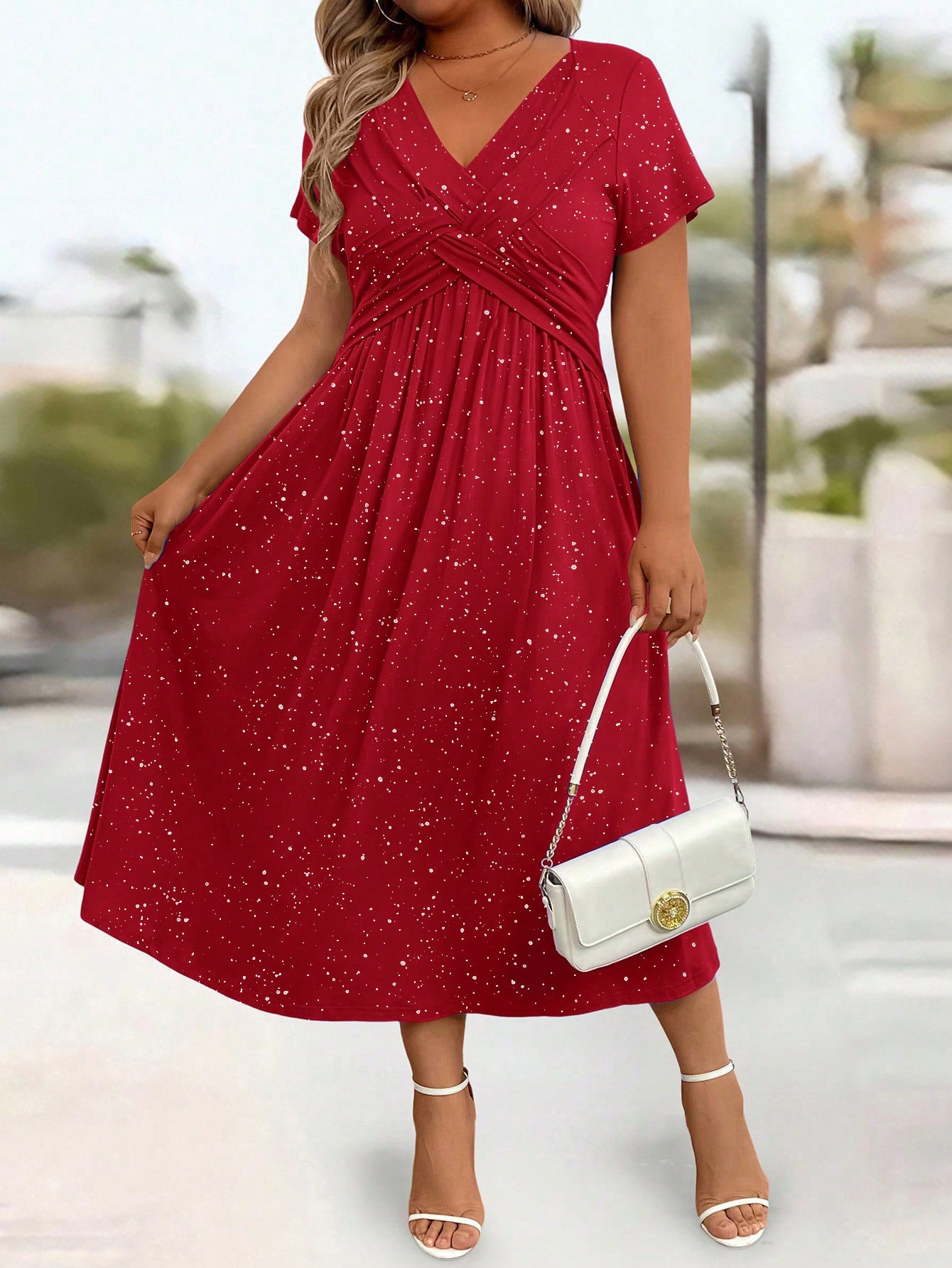 Women's Waist Tight Shiny Crystal Dusting Powder Twisted Dress