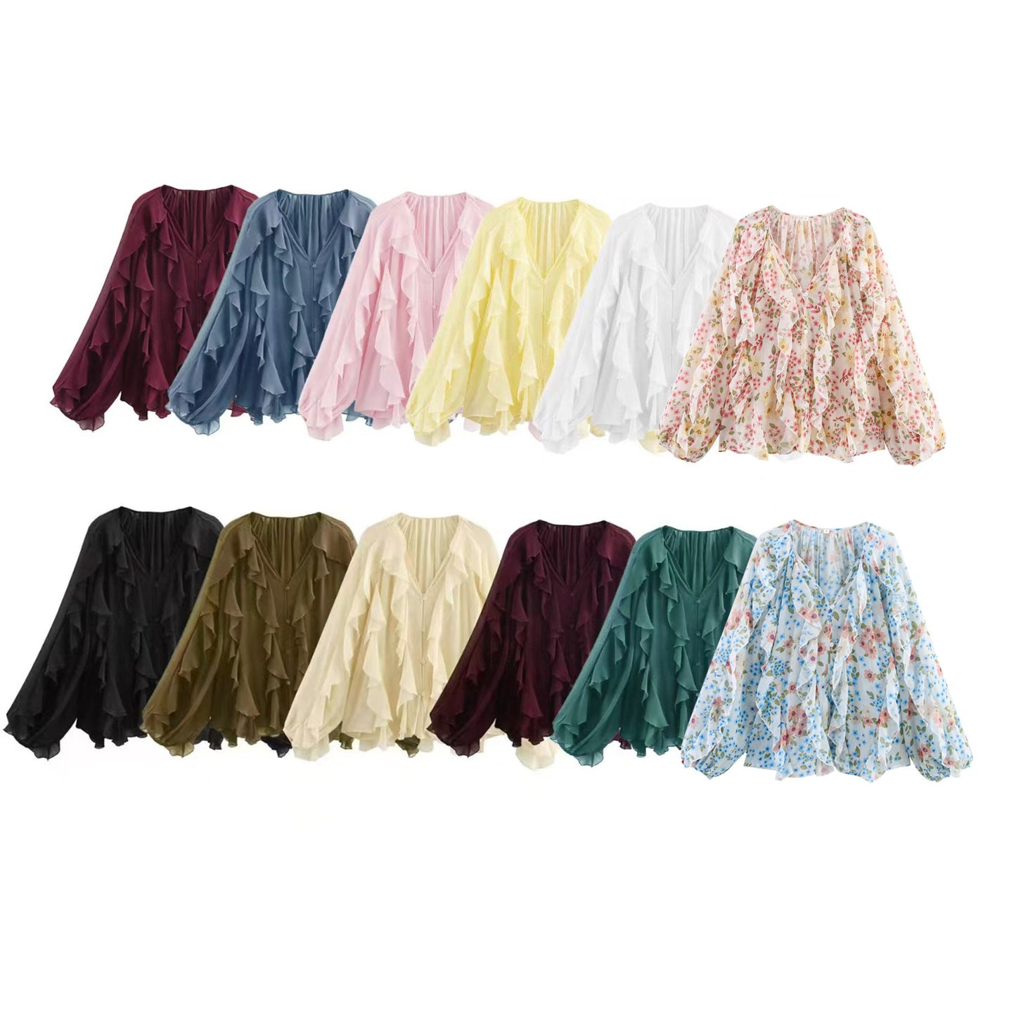 Women's Temperament Laminated Decoration Fashion Long Sleeve Blouses
