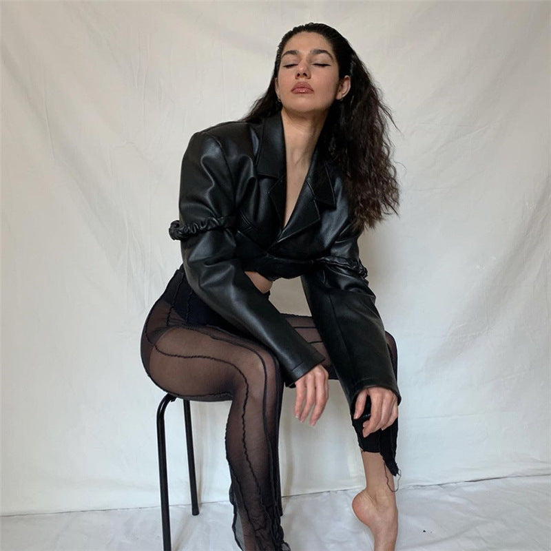 Women's Autumn Fashion Long Sleeve Lapel Bare Midriff Jackets