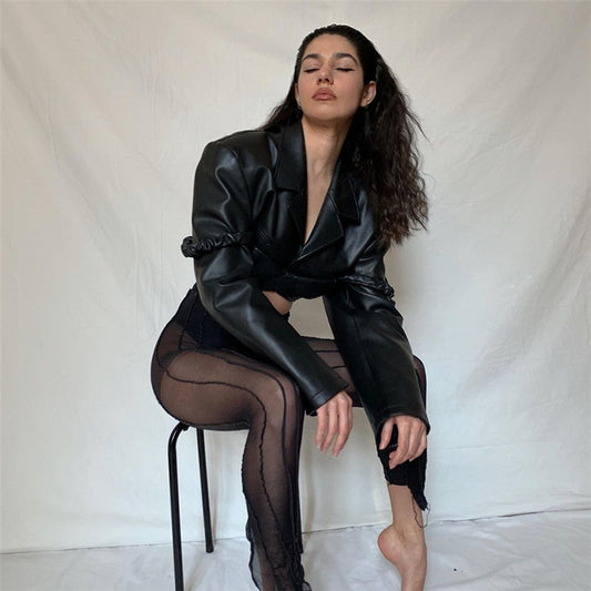 Women's Autumn Fashion Long Sleeve Lapel Bare Midriff Jackets