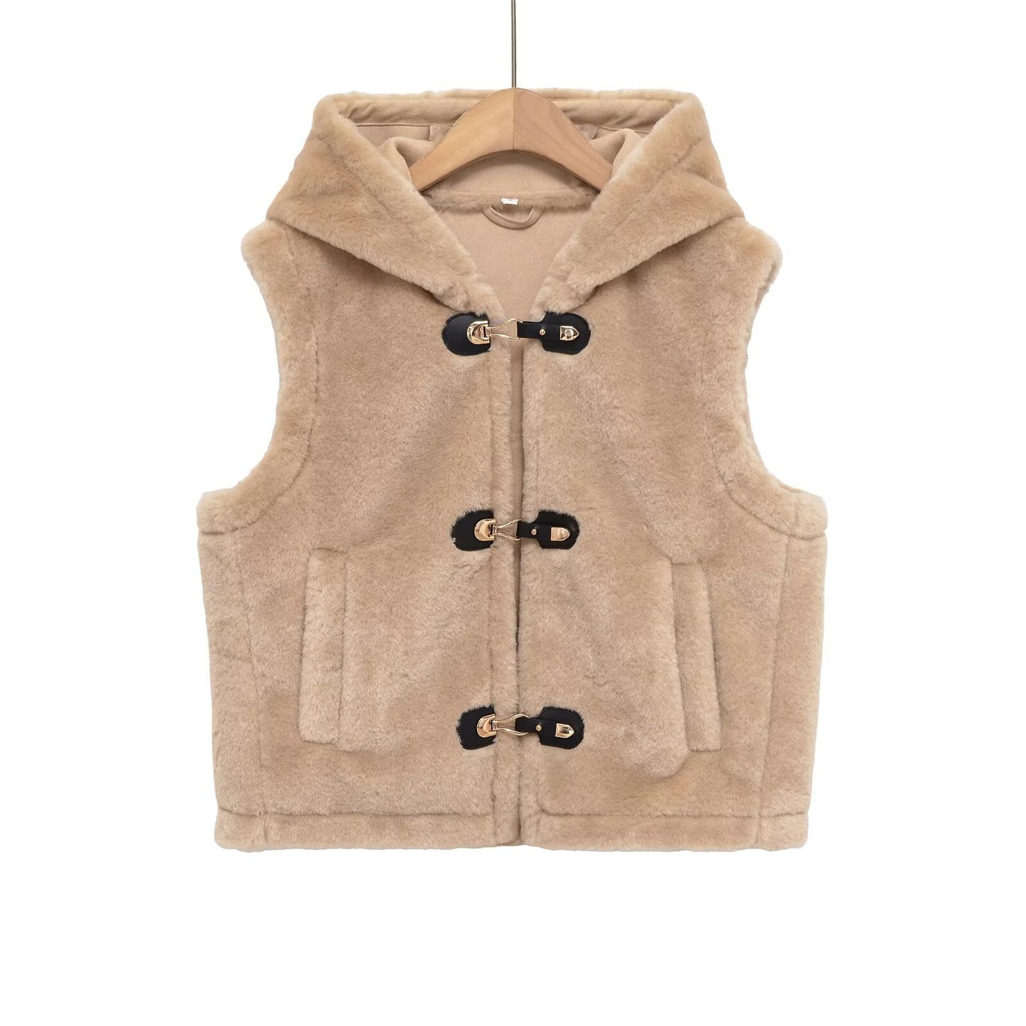 Women's Hooded Sleeveless Bends Hitches Ornament Woolen Vests