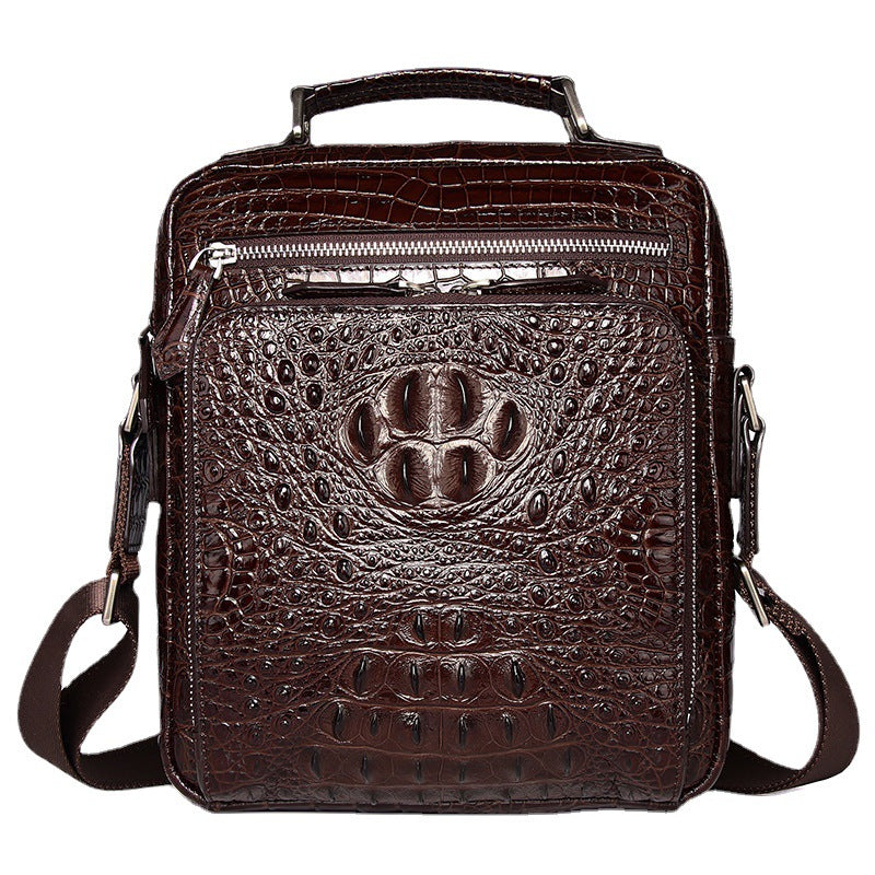 Men's Crocodile Pattern Leather First Layer Cowhide Men's Shoulder Bags
