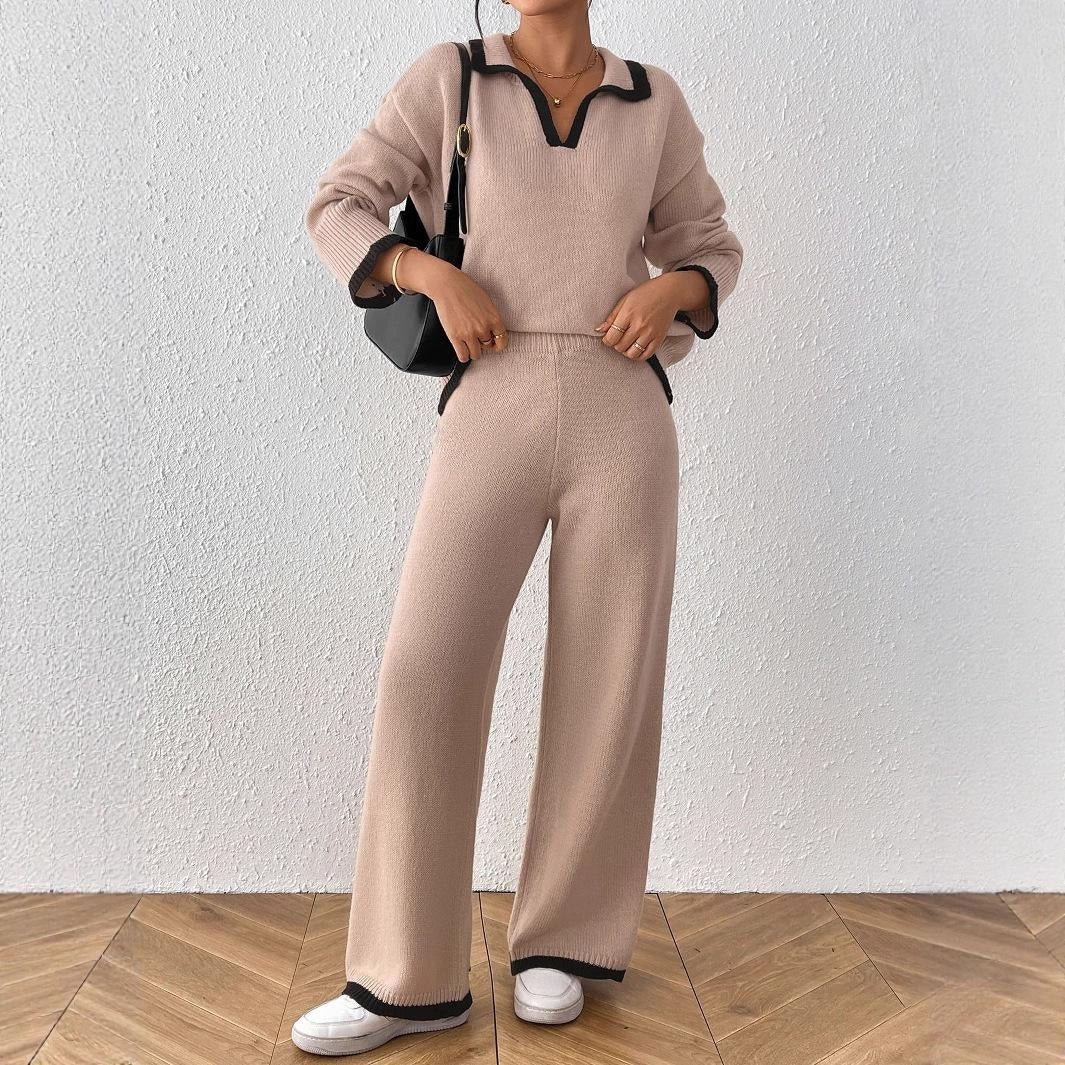 Women's Color Contrast Patchwork Collar Lapel Pullover Sweaters