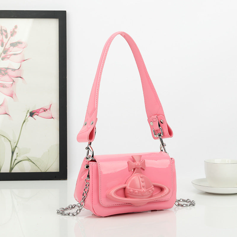 Women's Saturn Relief Underarm Queen Mother Baguette Small Square Bags