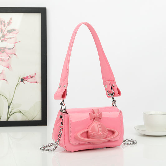 Women's Saturn Relief Underarm Queen Mother Baguette Small Square Bags