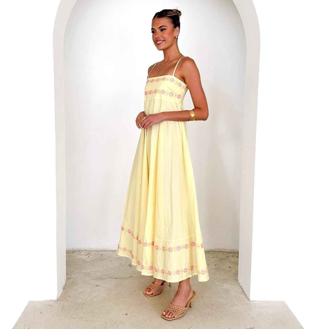 Women's Beautiful Suspender Dress Printed Long Dresses