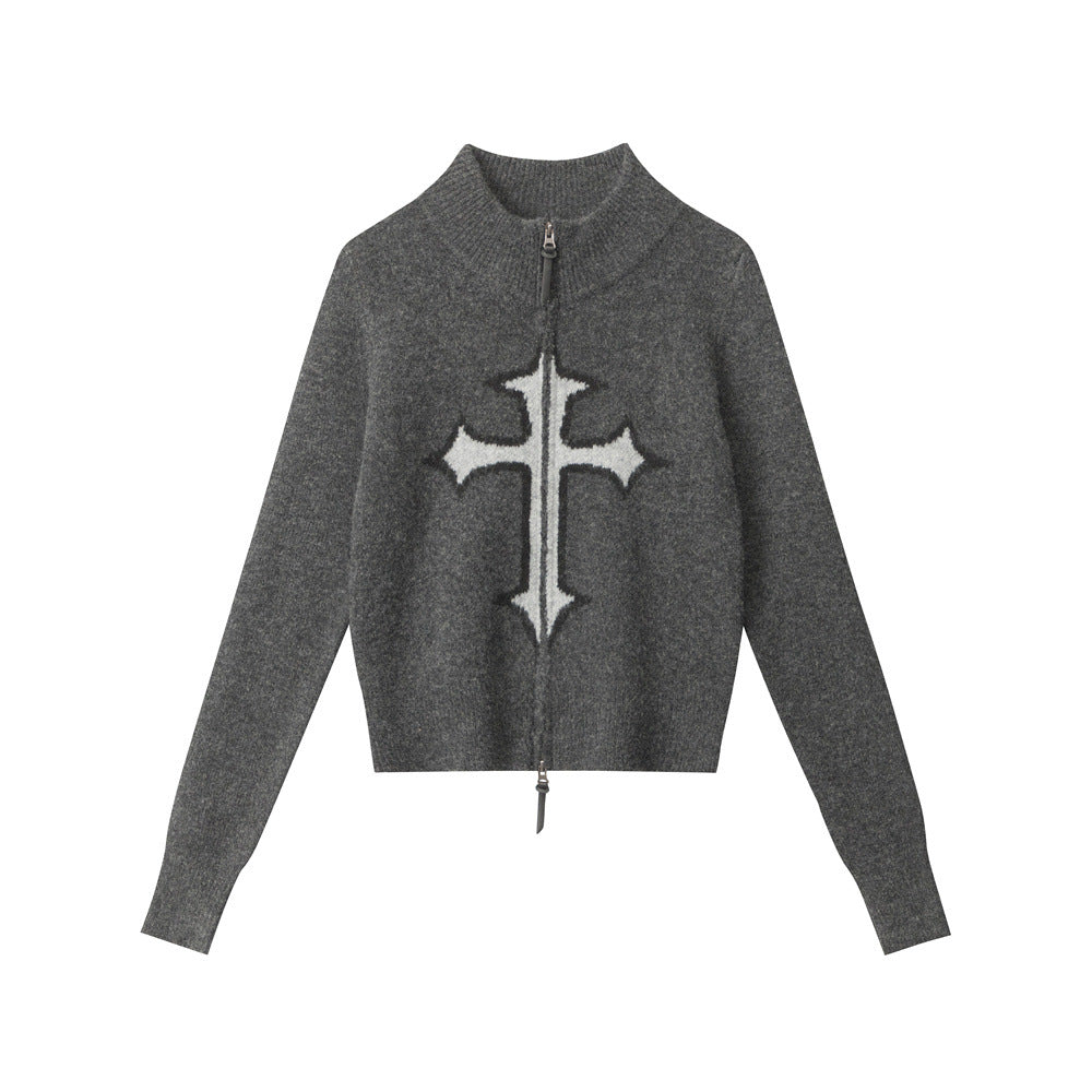 American Retro Slim Long Sleeve Zipper Shoulder Sweaters