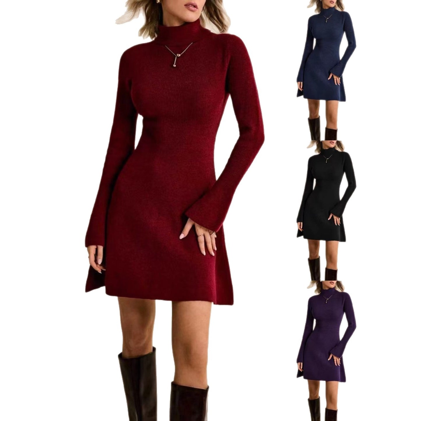 Women's Long Sleeve Knitted Female Temperament Elegant Solid Sweaters