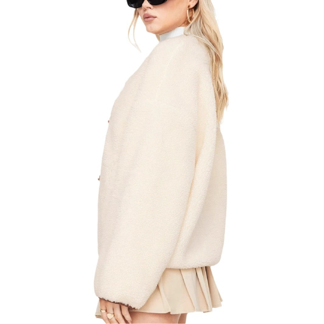 Women's Thickened Fleece Leather Ring Round Neck Long Sleeve Coats
