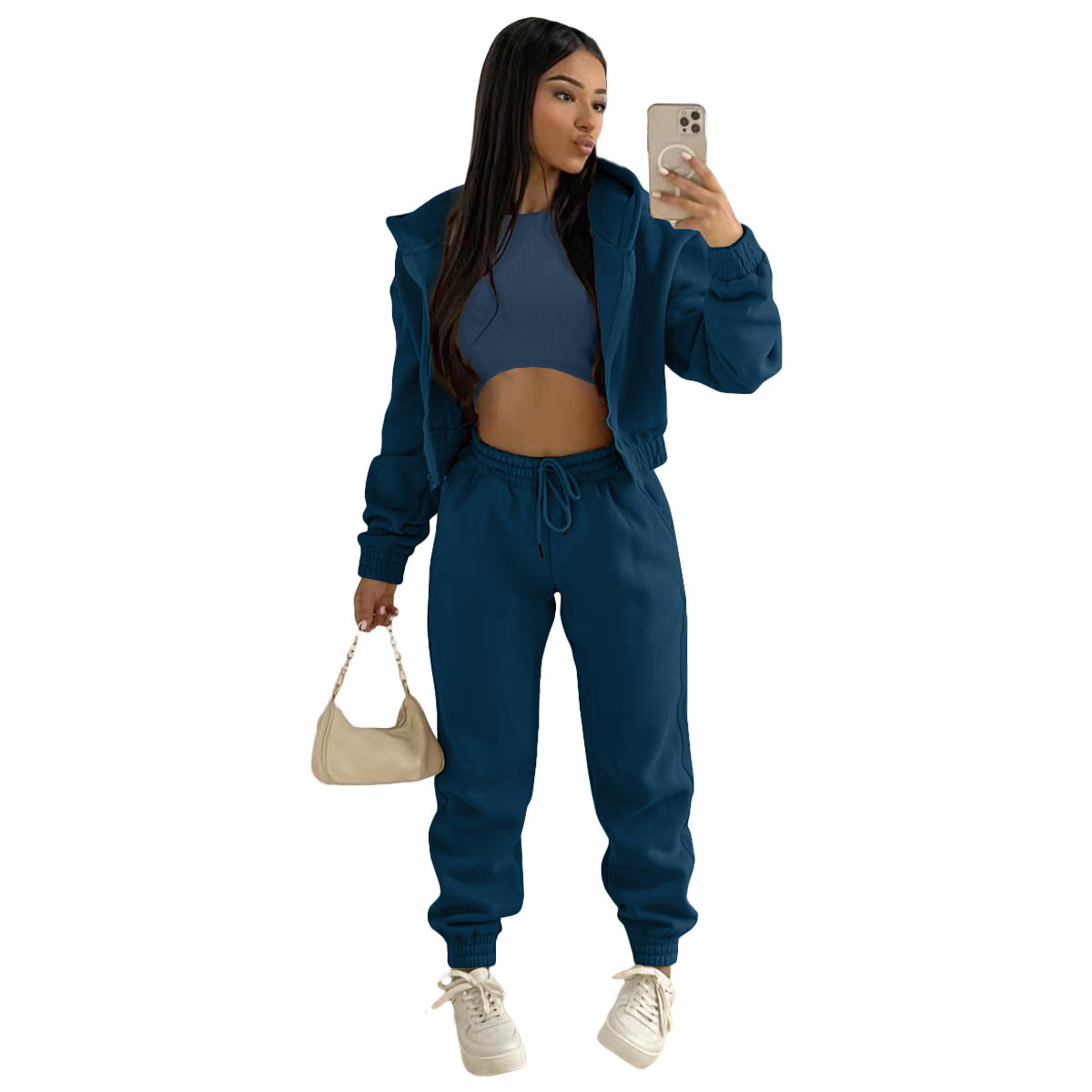 Women's Brushed Hoody Hooded Sports Casual Set Suits
