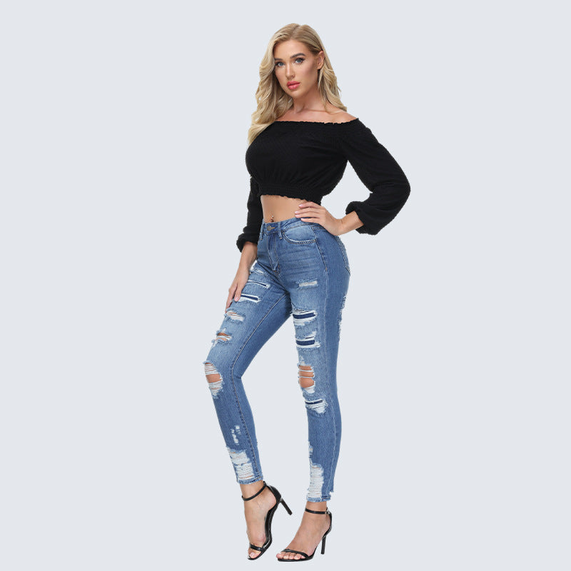 Women's Ripped Slim Fit Skinny Processed For Pants