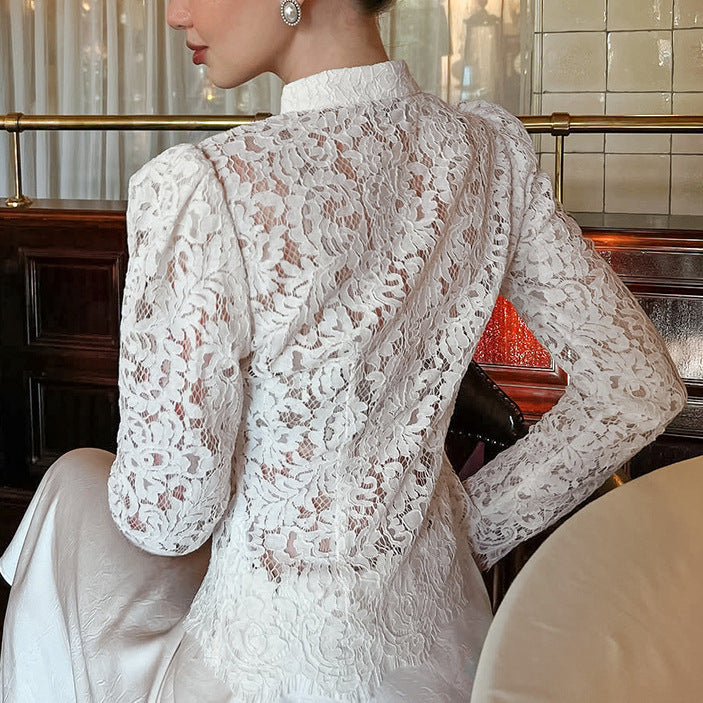 Women's Puff Sleeve Lace Knitted Jacquard High-grade Blouses