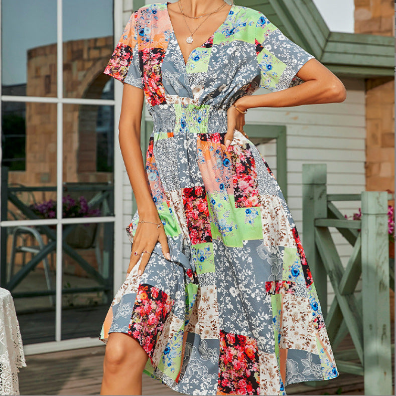 Commuter Elastic Waist Green Fresh Totem Dress