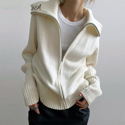 Women's Solid Color Loose Lapels Lazy Knitted Coats
